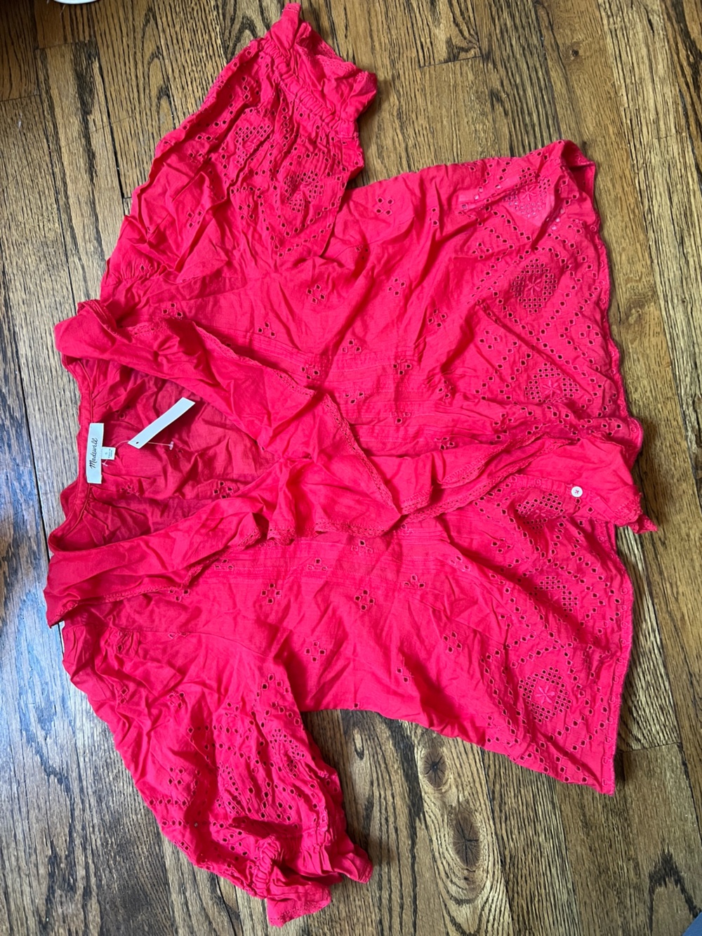 Madewell Women’s Eyelet Button-Front Top in Bright Pink